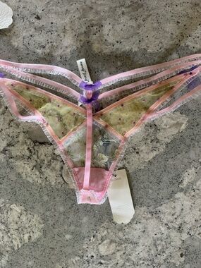 NWT Medium For Love and Lemons Maeve Metallic Delicate Pink & Yellow Thong
